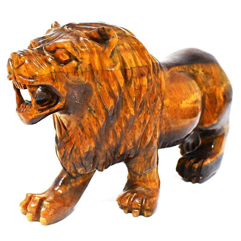 gemsmore:Exclusive Golden Tiger Eye Hand Carved Lion SIr
