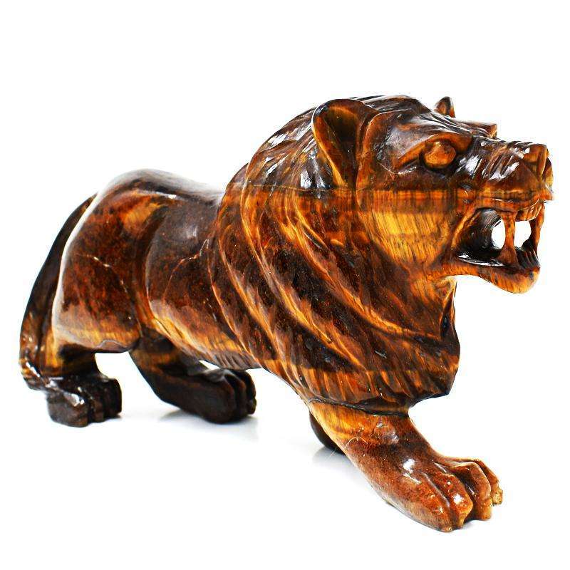 gemsmore:Exclusive Golden Tiger Eye Hand Carved Lion SIr