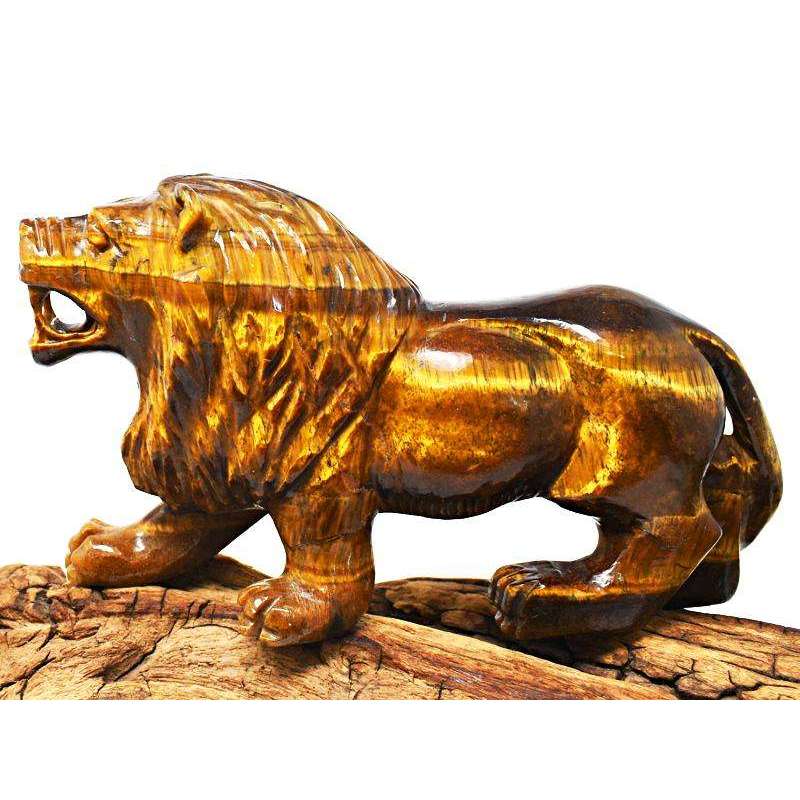 gemsmore:Exclusive Golden Tiger Eye Hand Carved Lion SIr