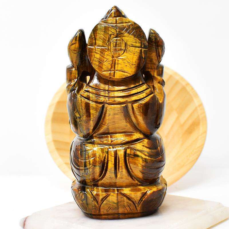 gemsmore:Exclusive Golden Tiger Eye Hand Carved Lord Ganesha
