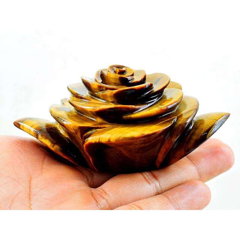 gemsmore:Exclusive Golden Tiger Eye Hand Carved Rose