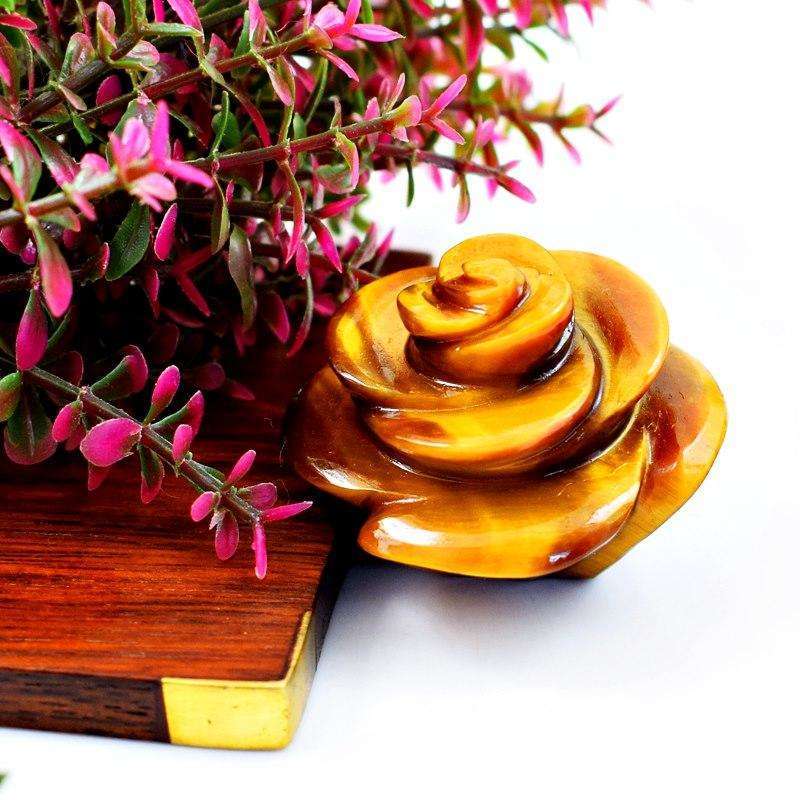 gemsmore:Exclusive Golden Tiger Eye Hand Carved Rose Gemstone