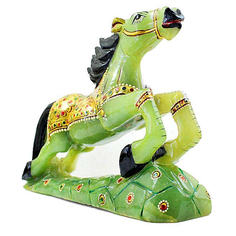 gemsmore:Exclusive Green Aventurine Enamel Painted Hand Carved Horse