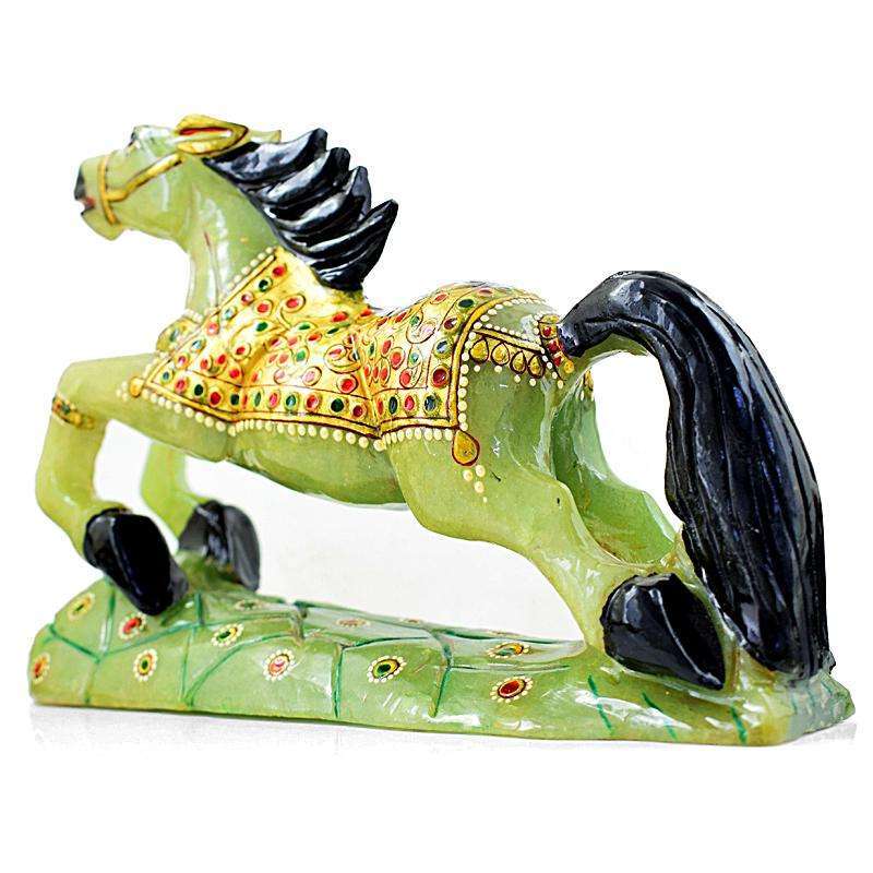 gemsmore:Exclusive Green Aventurine Enamel Painted Hand Carved Horse