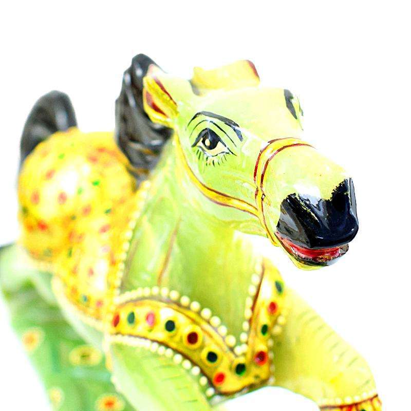 gemsmore:Exclusive Green Aventurine Enamel Painted Hand Carved Horse