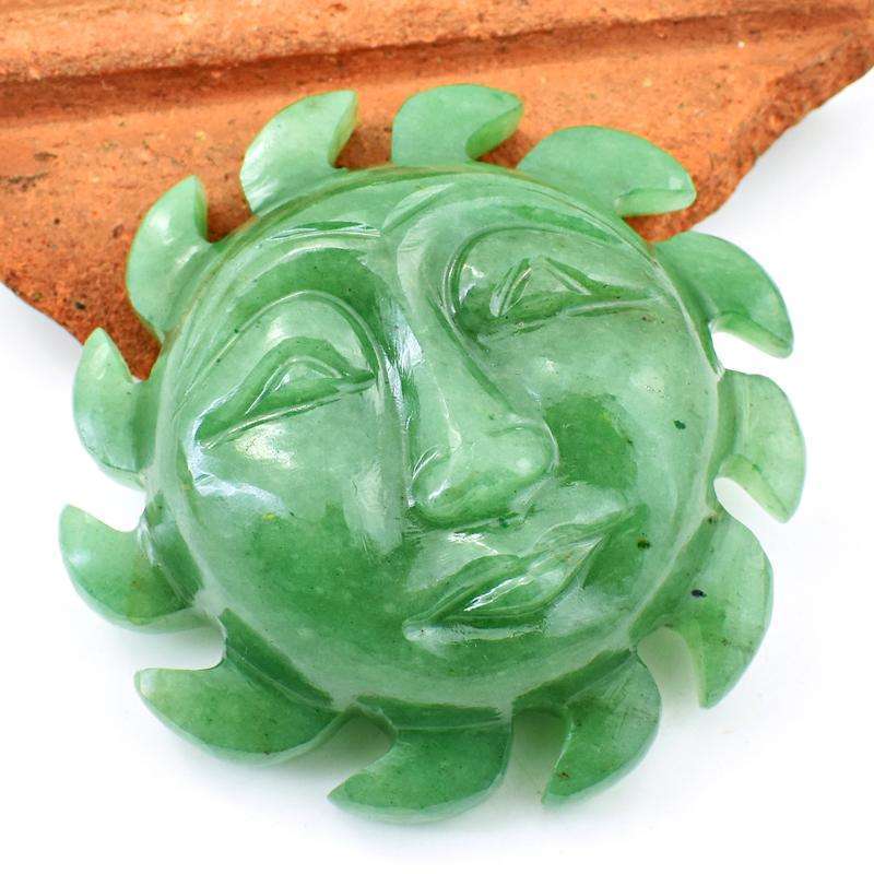 gemsmore:Exclusive Green Aventurine Sun Face - Hand Carved
