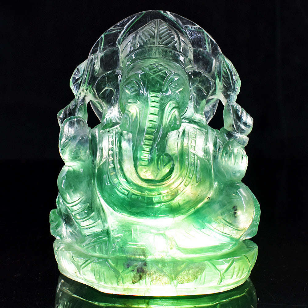 gemsmore:Exclusive Green Fluorite Hand Carved Lord Ganesha