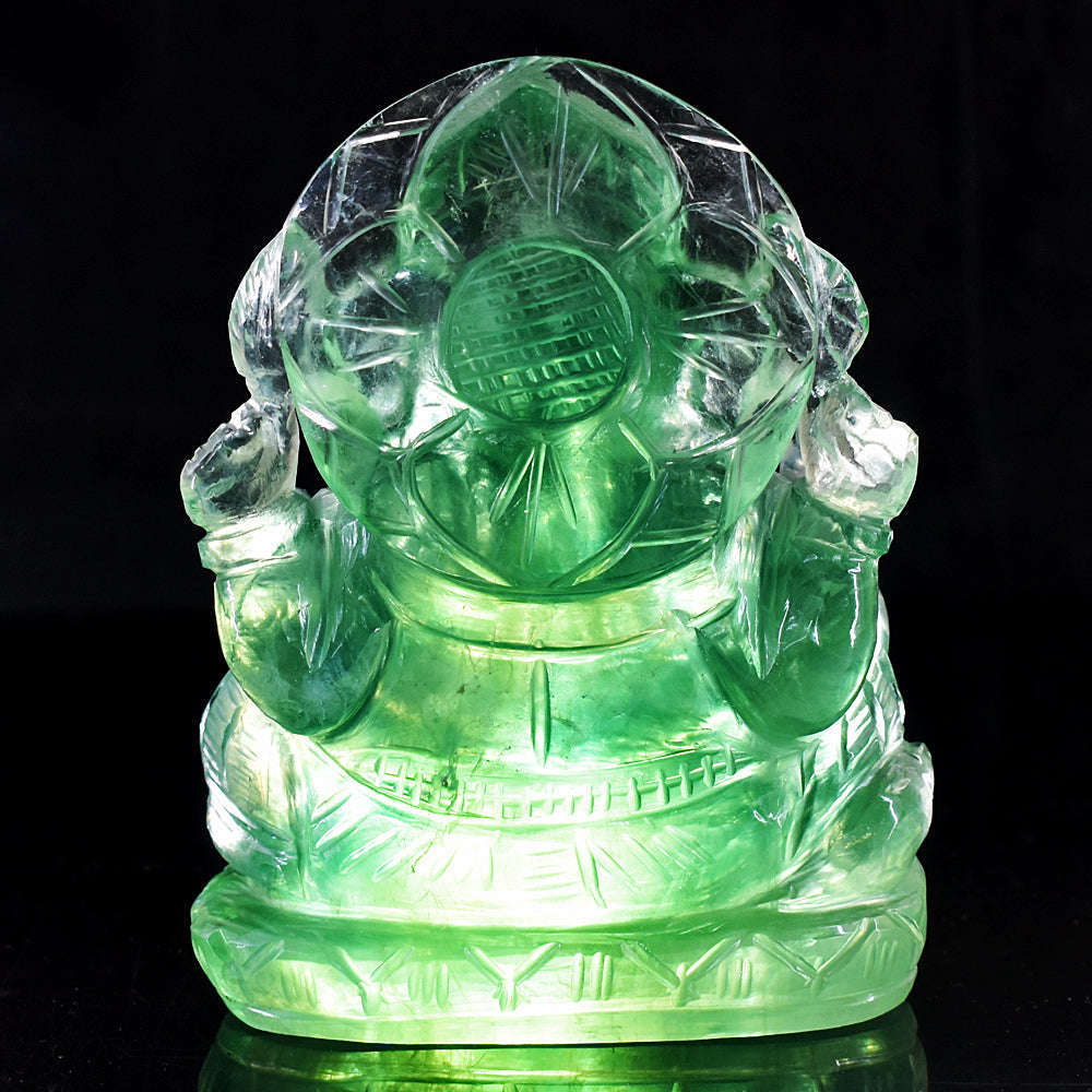 gemsmore:Exclusive Green Fluorite Hand Carved Lord Ganesha