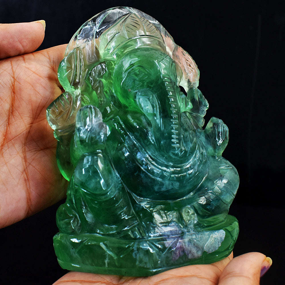 gemsmore:Exclusive Green Fluorite Hand Carved Lord Ganesha
