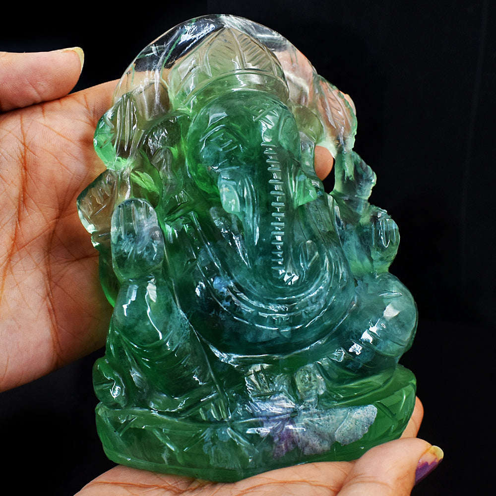 gemsmore:Exclusive Green Fluorite Hand Carved Lord Ganesha