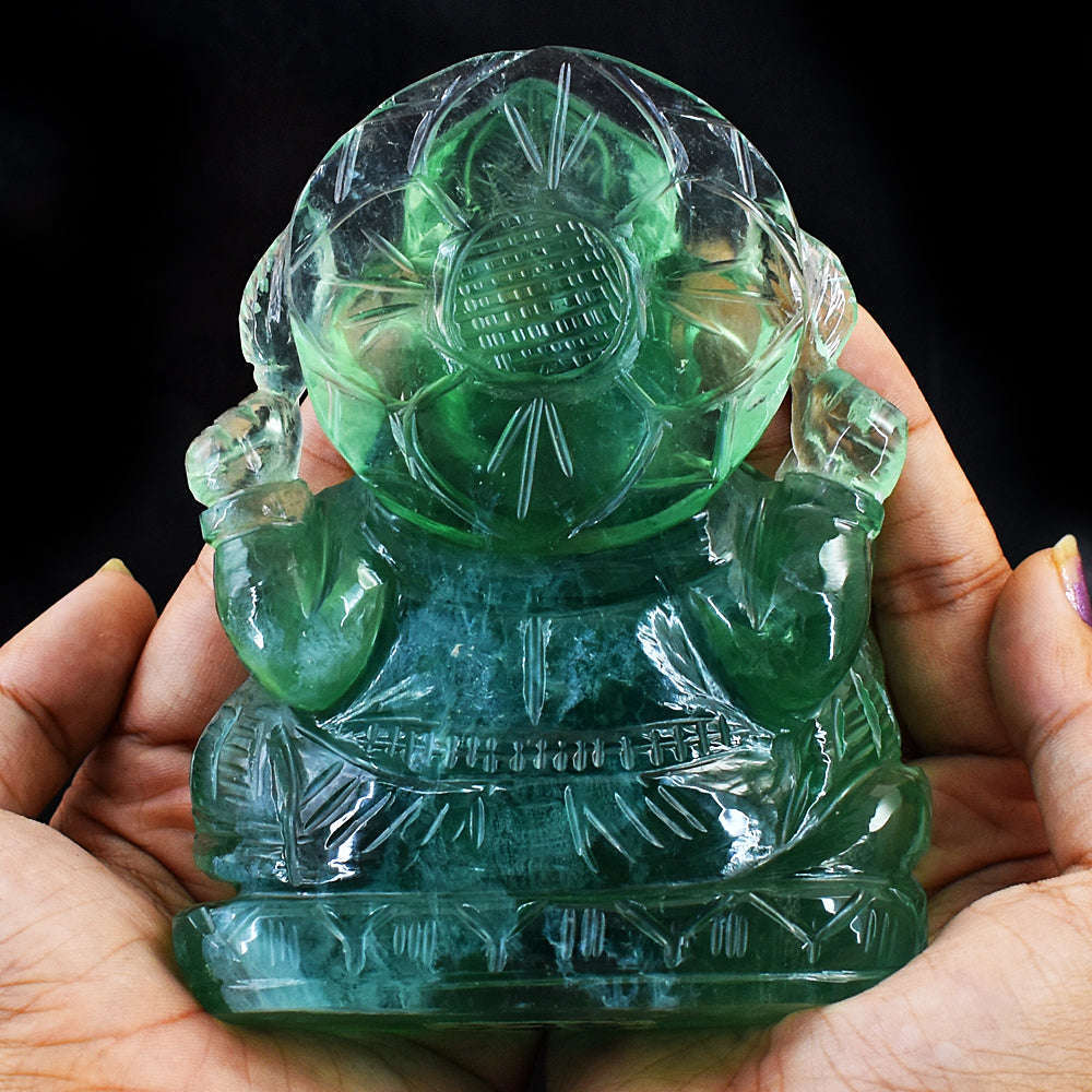 gemsmore:Exclusive Green Fluorite Hand Carved Lord Ganesha