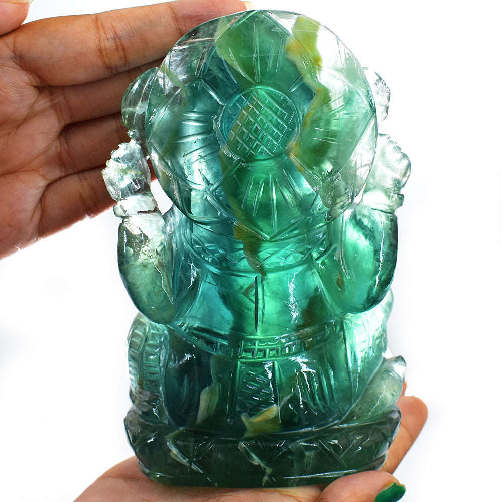 gemsmore:Exclusive Green Fluorite Hand Carved Lord Ganesha Idol