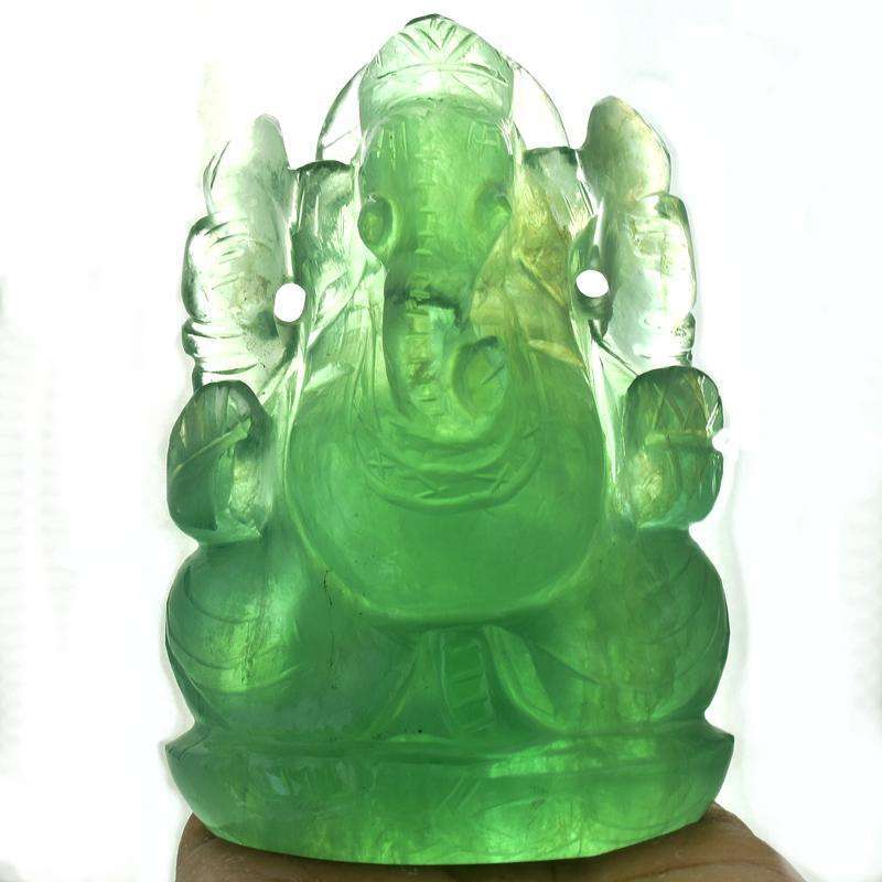 gemsmore:Exclusive Green Fluorite Hand Carved Lord Ganesha Idol