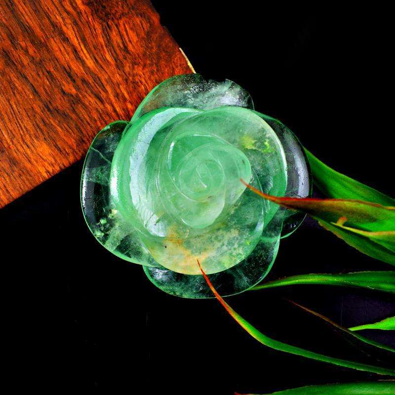 gemsmore:Exclusive Green Fluorite Hand Carved Rose