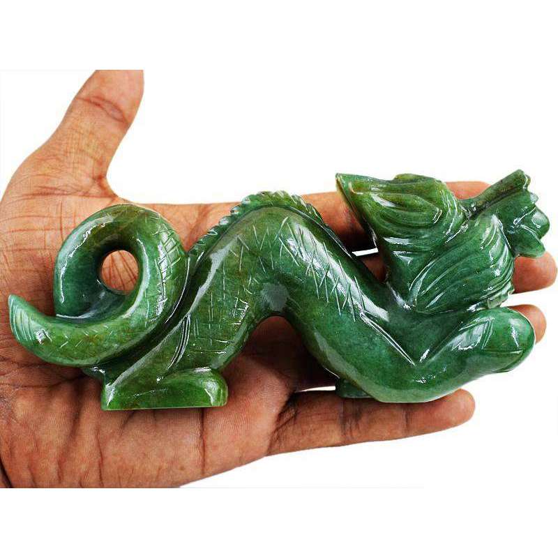 gemsmore:Exclusive Green Jade Carved Dragon Gemstone