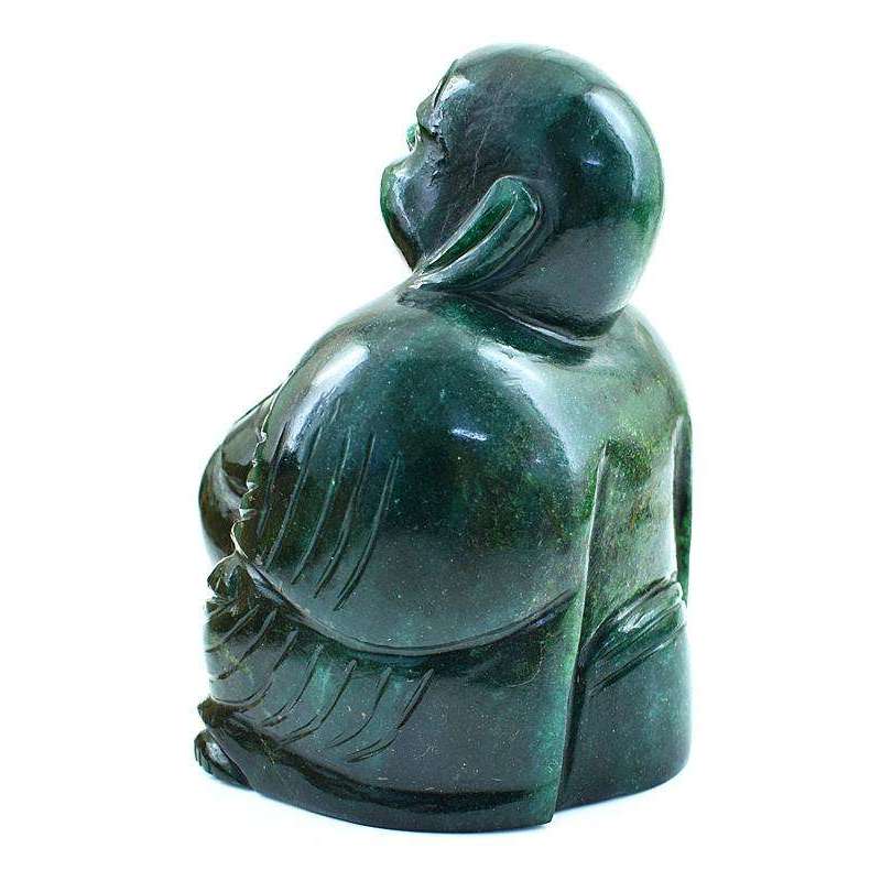 gemsmore:Exclusive Green Jade Gemstone Carved Laughing Buddha Idol Statute