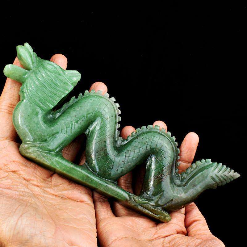 gemsmore:Exclusive Green Jade Hand Carved Dragon Idol