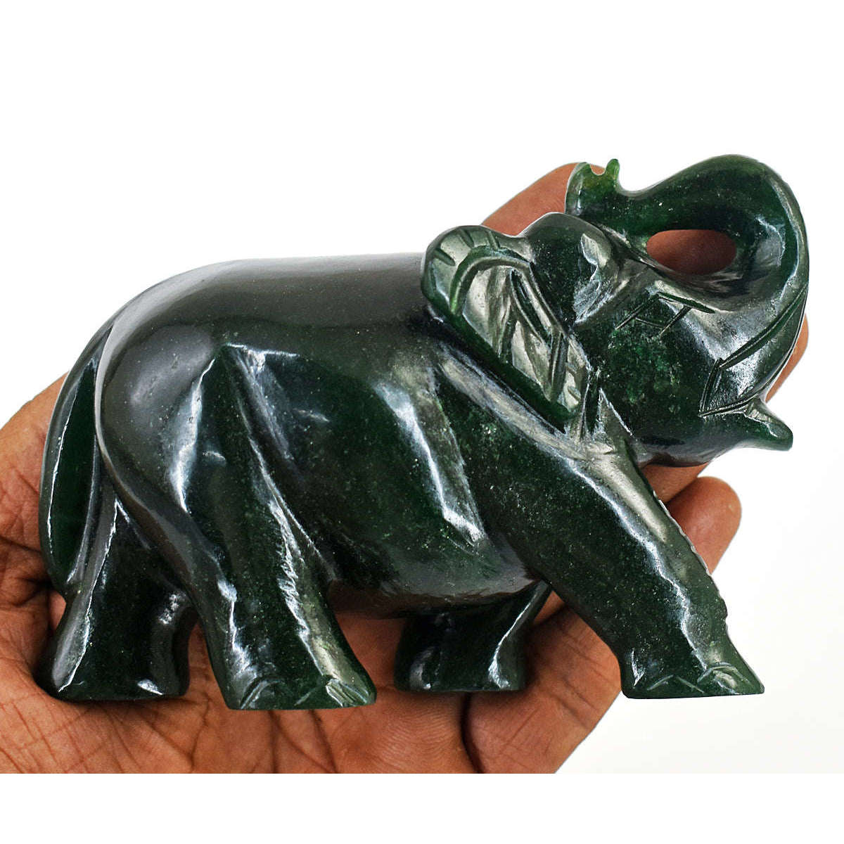 gemsmore:Exclusive Green Jade Hand Carved Genuine Crystal Gemstone Carving Elephant