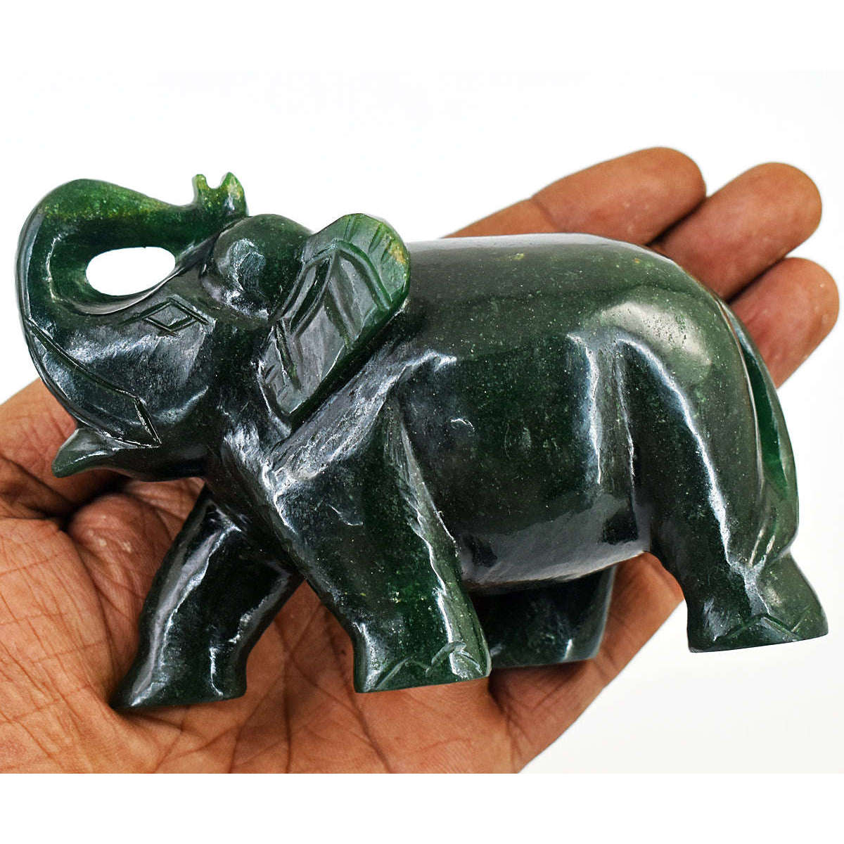 gemsmore:Exclusive Green Jade Hand Carved Genuine Crystal Gemstone Carving Elephant
