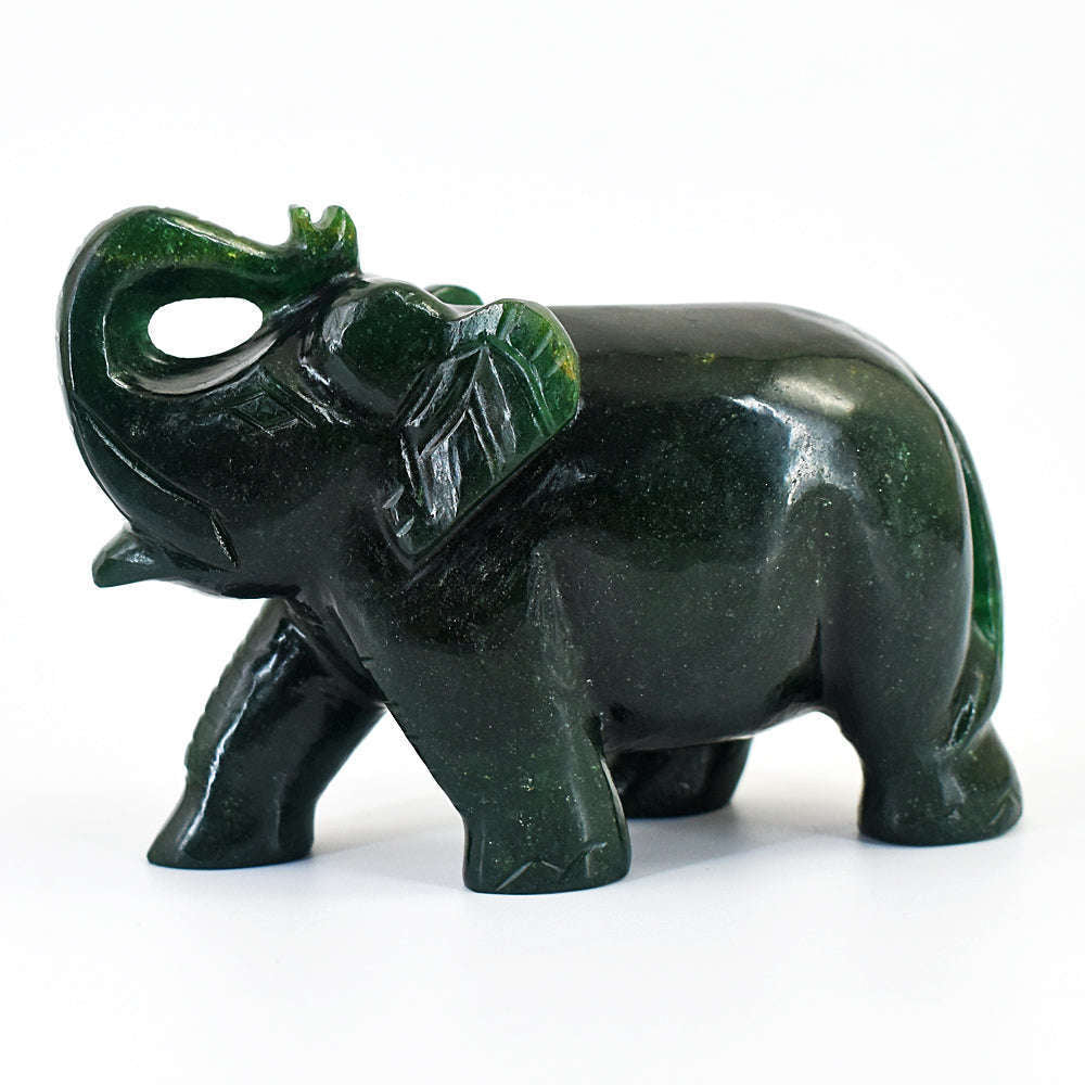 gemsmore:Exclusive Green Jade Hand Carved Genuine Crystal Gemstone Carving Elephant