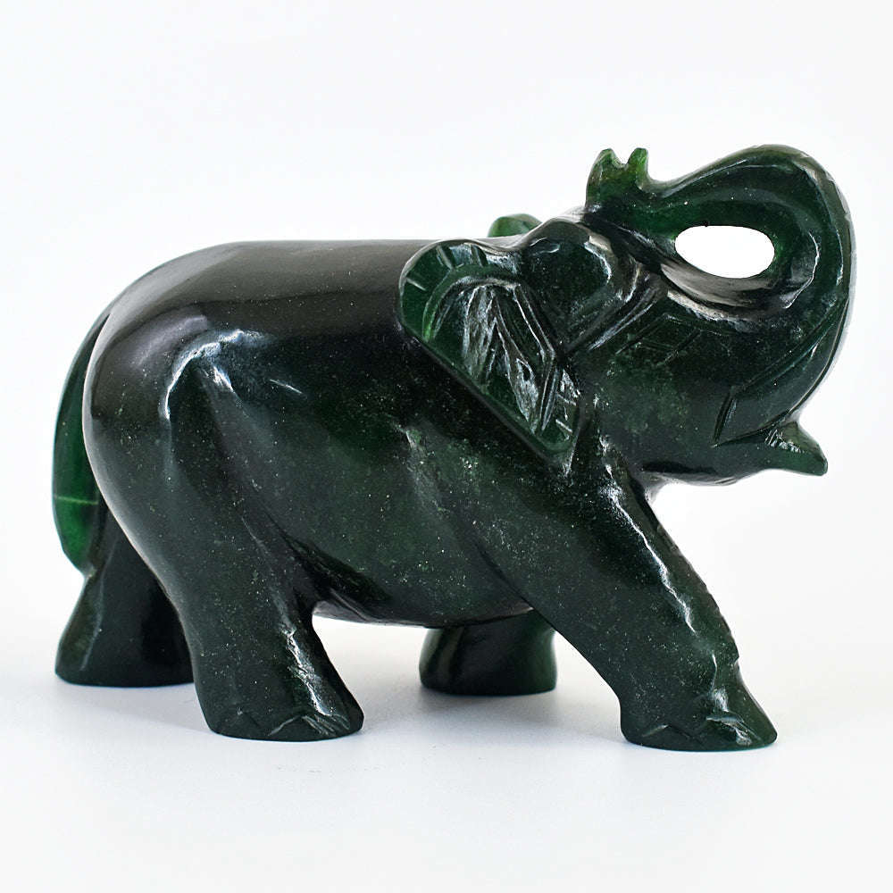 gemsmore:Exclusive Green Jade Hand Carved Genuine Crystal Gemstone Carving Elephant