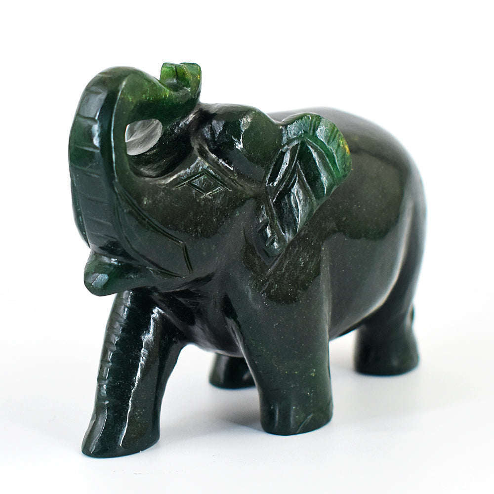 gemsmore:Exclusive Green Jade Hand Carved Genuine Crystal Gemstone Carving Elephant