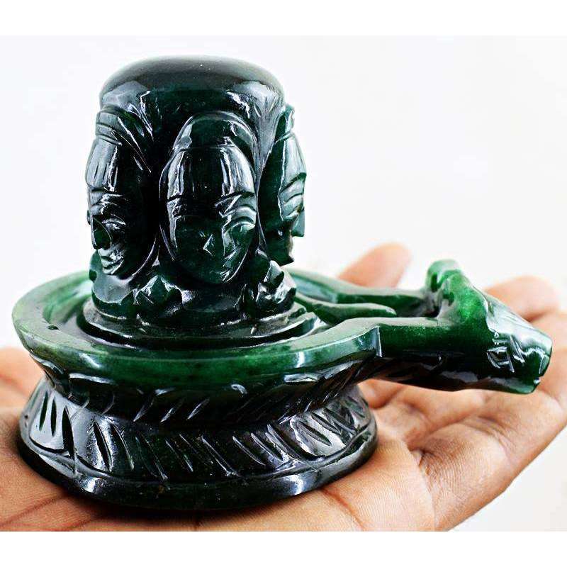 gemsmore:Exclusive Green Jade Hand Carved Shiva Shivling