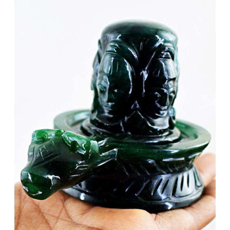 gemsmore:Exclusive Green Jade Hand Carved Shiva Shivling