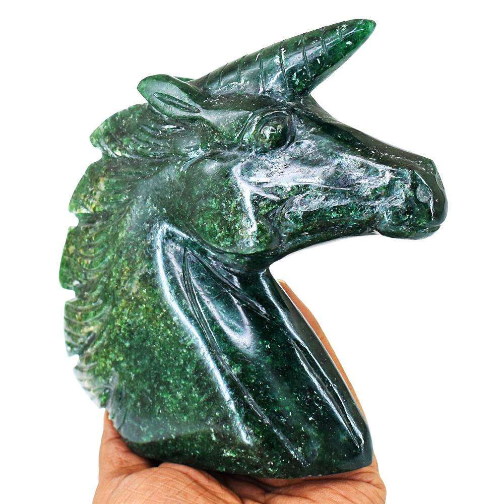 gemsmore:Exclusive Green Jade Hand Carved Unicorn Head