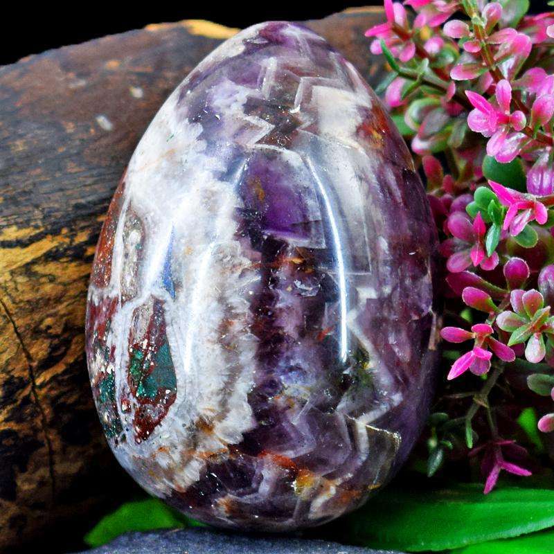 gemsmore:Exclusive Hand Carved Chevron Amethyst Healing Egg