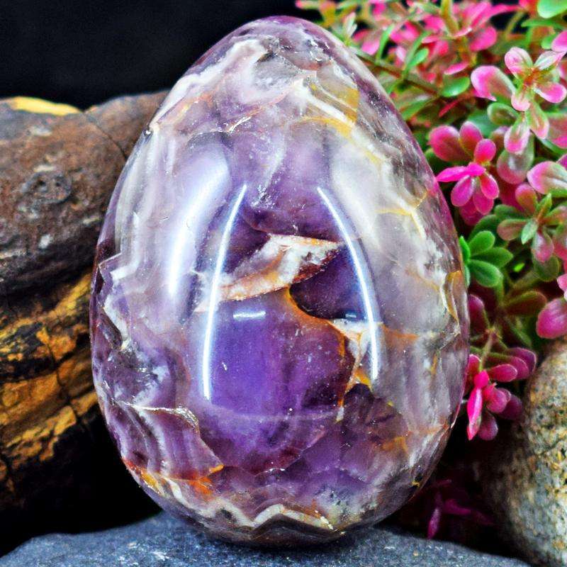 gemsmore:Exclusive Hand Carved Chevron Amethyst Healing Egg