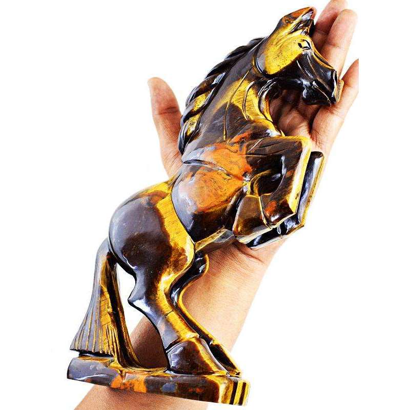 gemsmore:Exclusive Hand Carved Golden Tiger Eye Horse Carving
