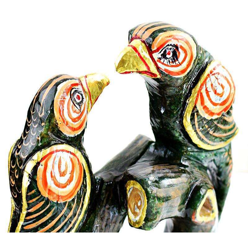 gemsmore:Exclusive Hand Carved Green Jade Enamel Painted Twin Bird