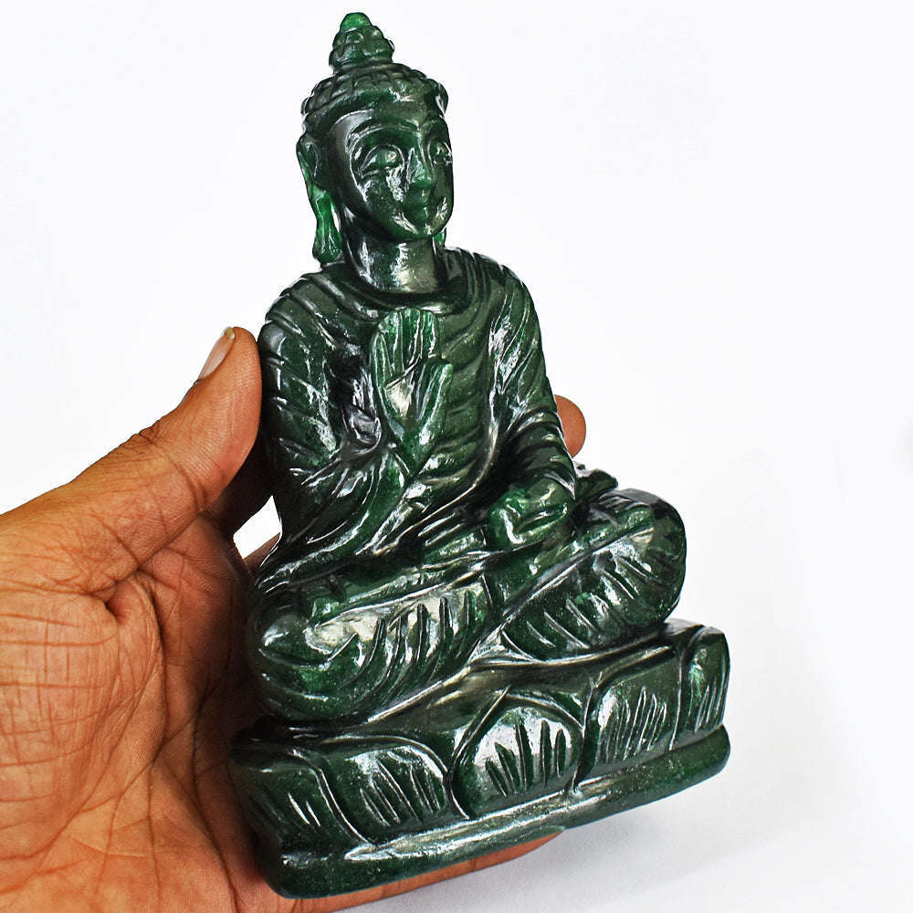 gemsmore:Exclusive Hand Carved Green Jade Lord Buddha Gemstone