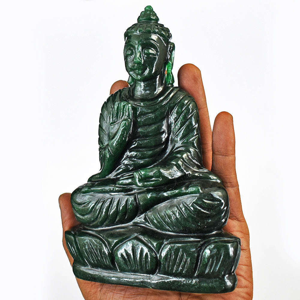 gemsmore:Exclusive Hand Carved Green Jade Lord Buddha Gemstone