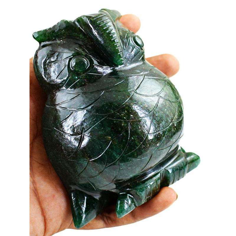 gemsmore:Exclusive Hand Carved Green Jade Owl Gemstone