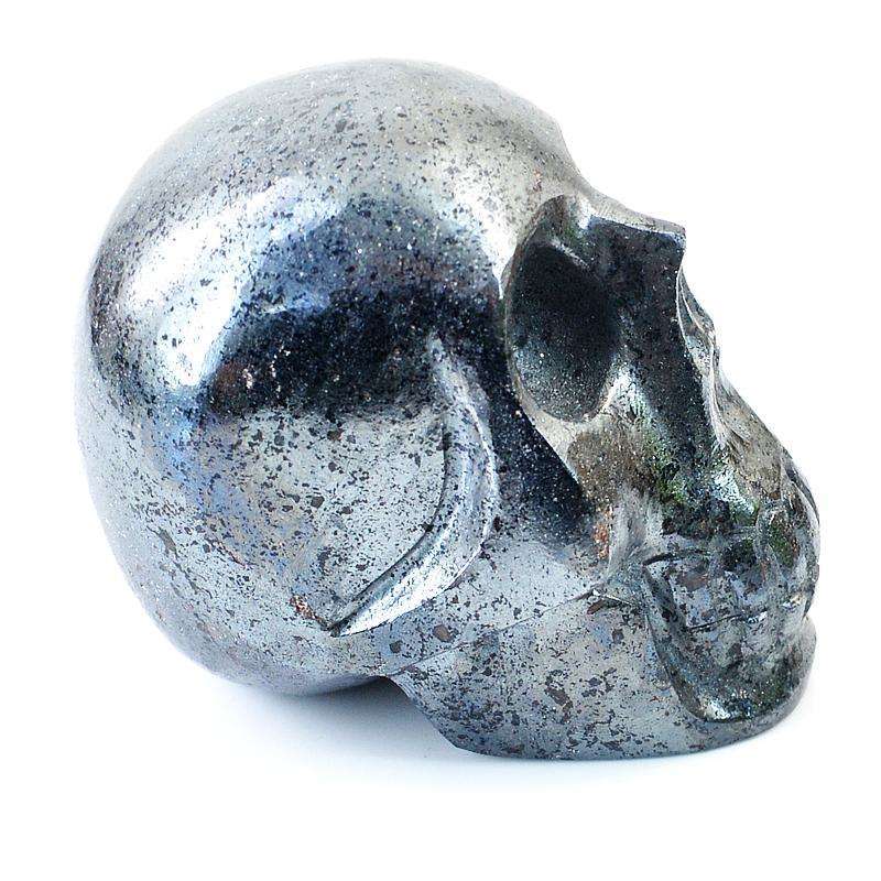 gemsmore:Exclusive Hand Carved Silver Hematite Gemstone Skull