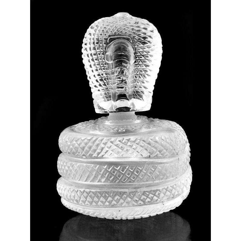 gemsmore:Exclusive Hand Carved White Quartz Snake Perfume Bottle