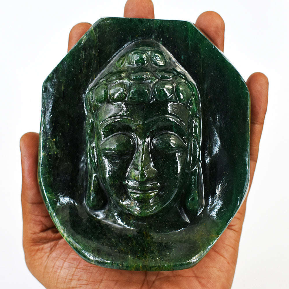 gemsmore:Exclusive Jade Hand Carved Genuine Crystal Gemstone Carving Lord Buddha Head