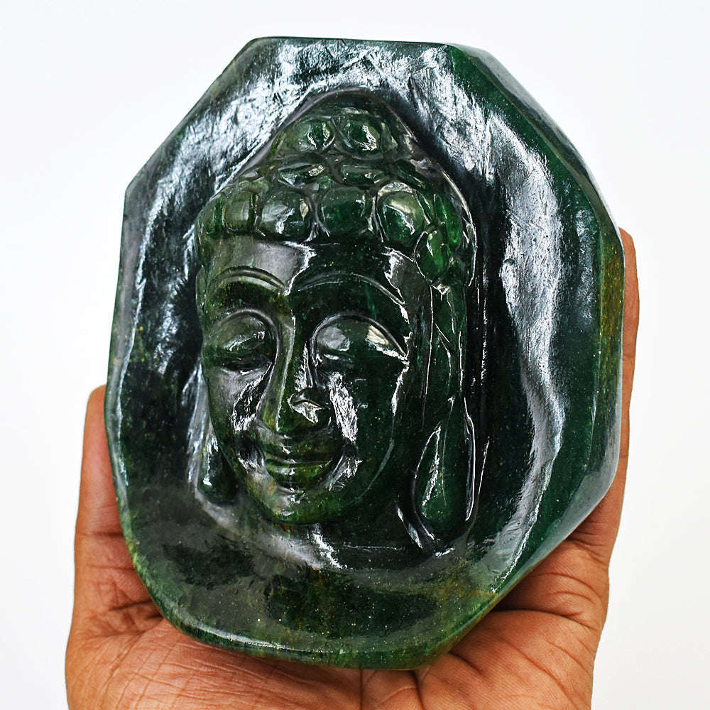 gemsmore:Exclusive Jade Hand Carved Genuine Crystal Gemstone Carving Lord Buddha Head