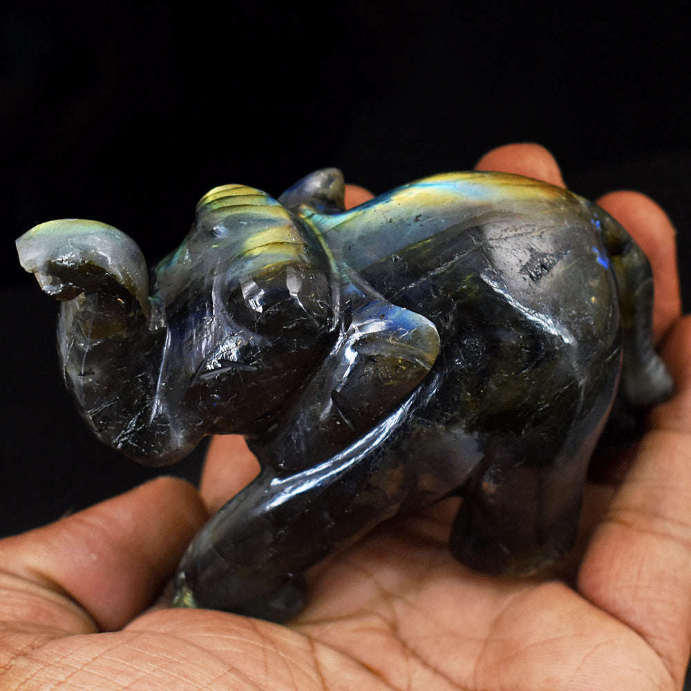 gemsmore:Exclusive Labradorite  Hand Carved Genuine Crystal Gemstone Carving Elephant