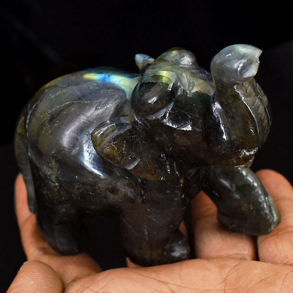 gemsmore:Exclusive Labradorite  Hand Carved Genuine Crystal Gemstone Carving Elephant