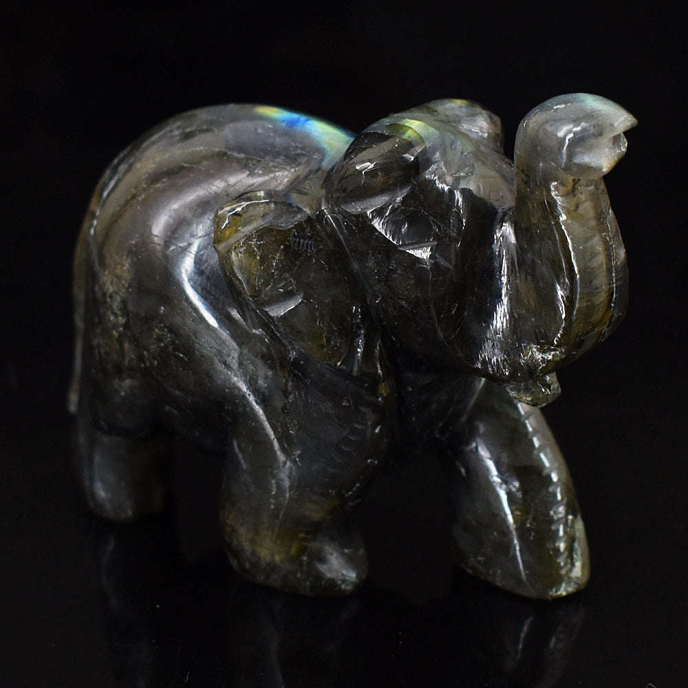 gemsmore:Exclusive Labradorite  Hand Carved Genuine Crystal Gemstone Carving Elephant