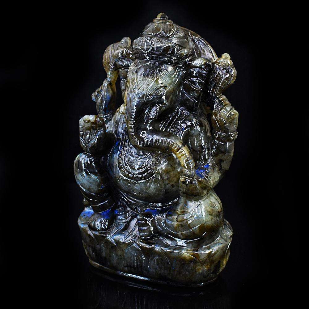 gemsmore:Exclusive Labradorite Hand Carved Genuine Crystal Gemstone Carving Lord Ganesha