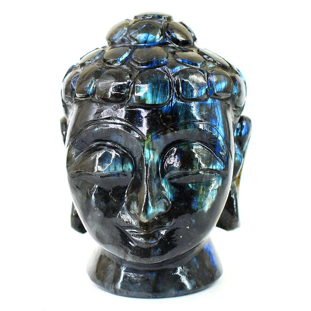 gemsmore:Exclusive Labradorite Hand Carved Genuine Crystal Gemstone Carving Massive Buddha Head