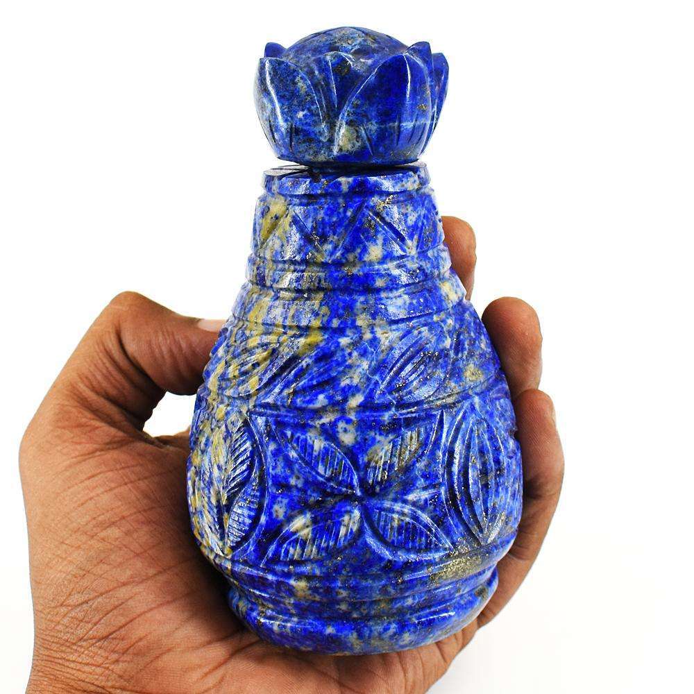 gemsmore:Exclusive Lapis Lazuli Hand Carved Genuine Crystal Gemstone Carving Massive Perfume Bottle