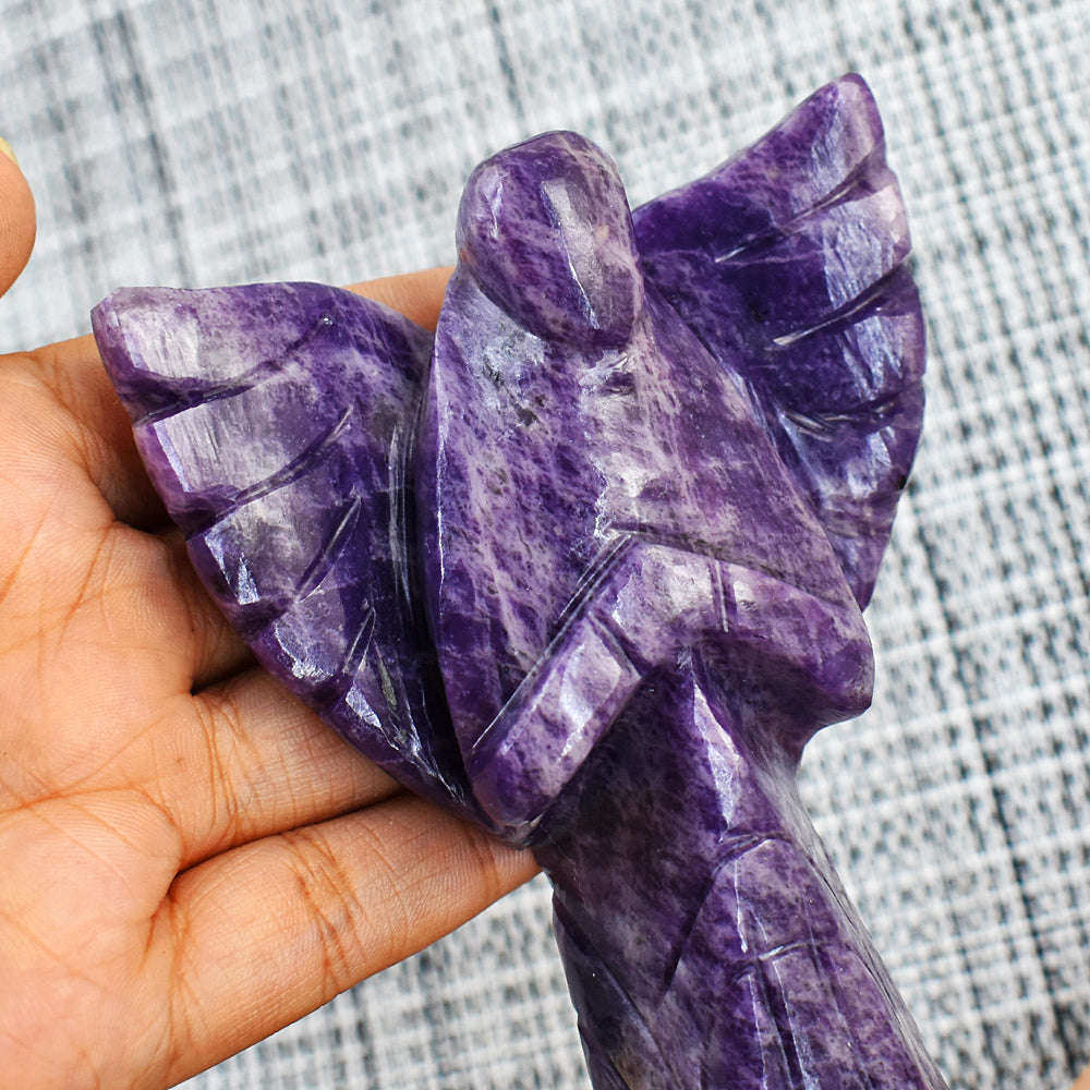 gemsmore:Exclusive Lepidolite Hand Carved Genuine Crystal Gemstone Carving Praying Angel
