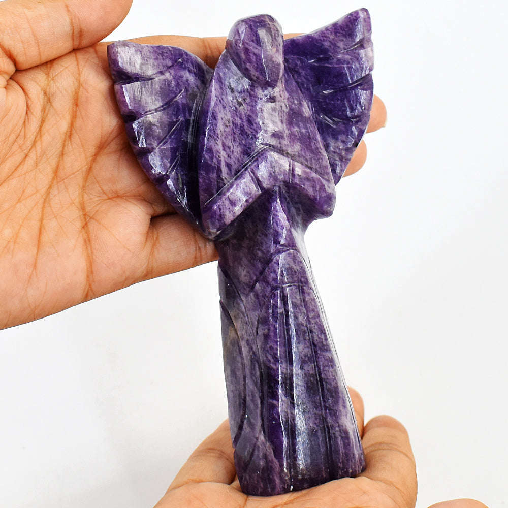 gemsmore:Exclusive Lepidolite Hand Carved Genuine Crystal Gemstone Carving Praying Angel