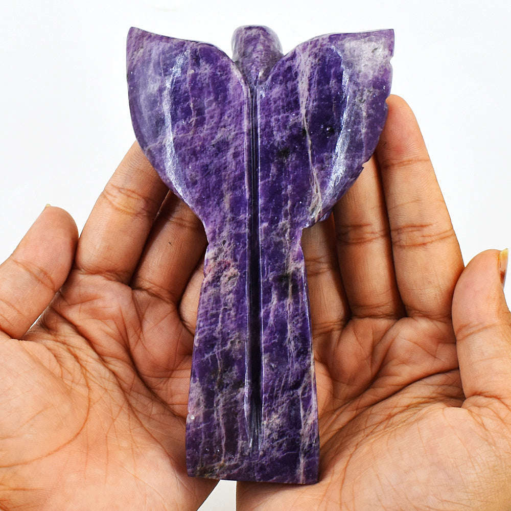 gemsmore:Exclusive Lepidolite Hand Carved Genuine Crystal Gemstone Carving Praying Angel