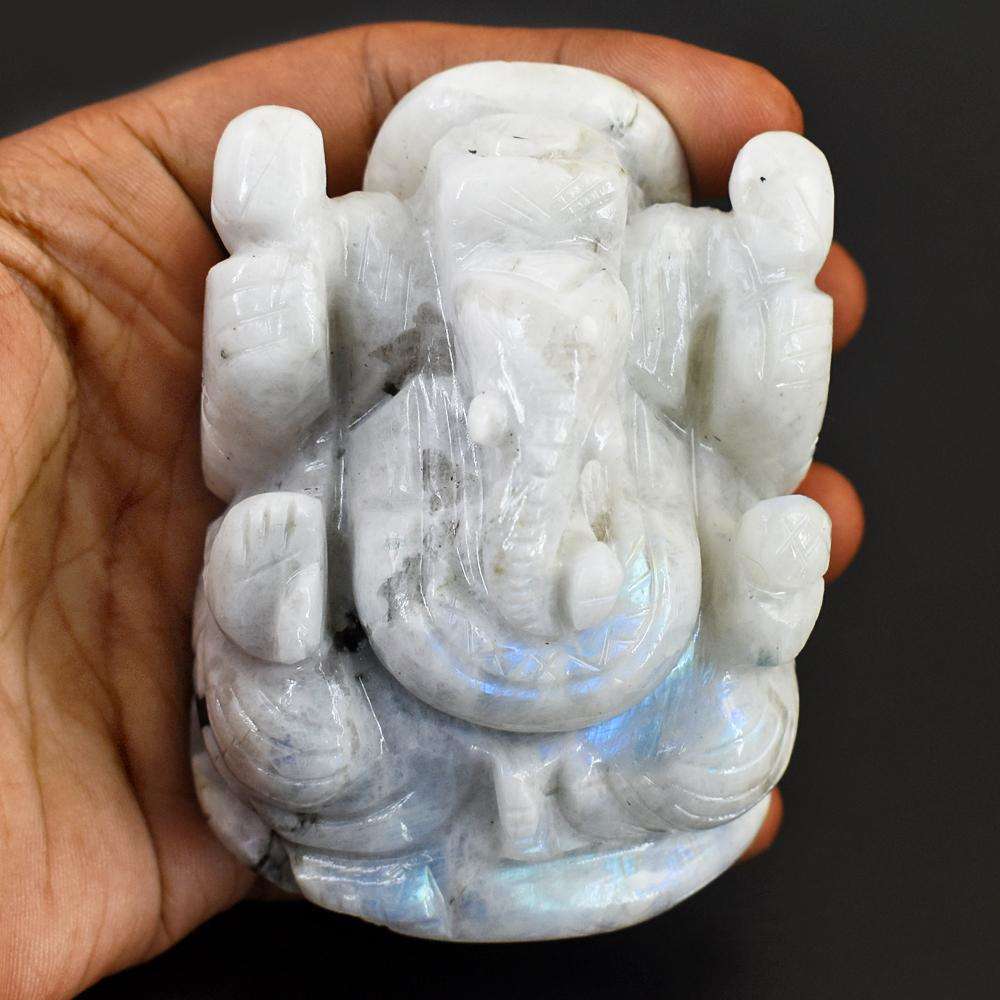 gemsmore:Exclusive Moonstone Hand Carved Lord Ganesha